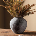 Rustic Distressed Large Ceramic Vase, 8.6 Inch Terracotta Pottery Tall Decorative Vases, Concrete Vases Clay Stone Antique Big Vase for Home Decor (Round 8.6 in X 8 In)